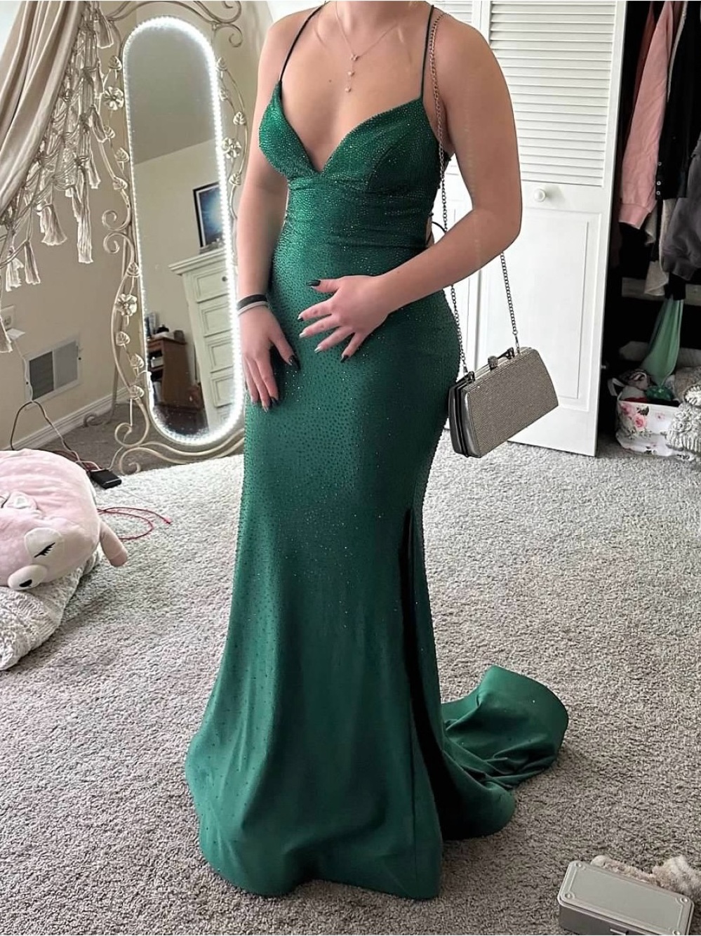 Sherri Hill Emerald Green Sparkle Fitted Prom Gown